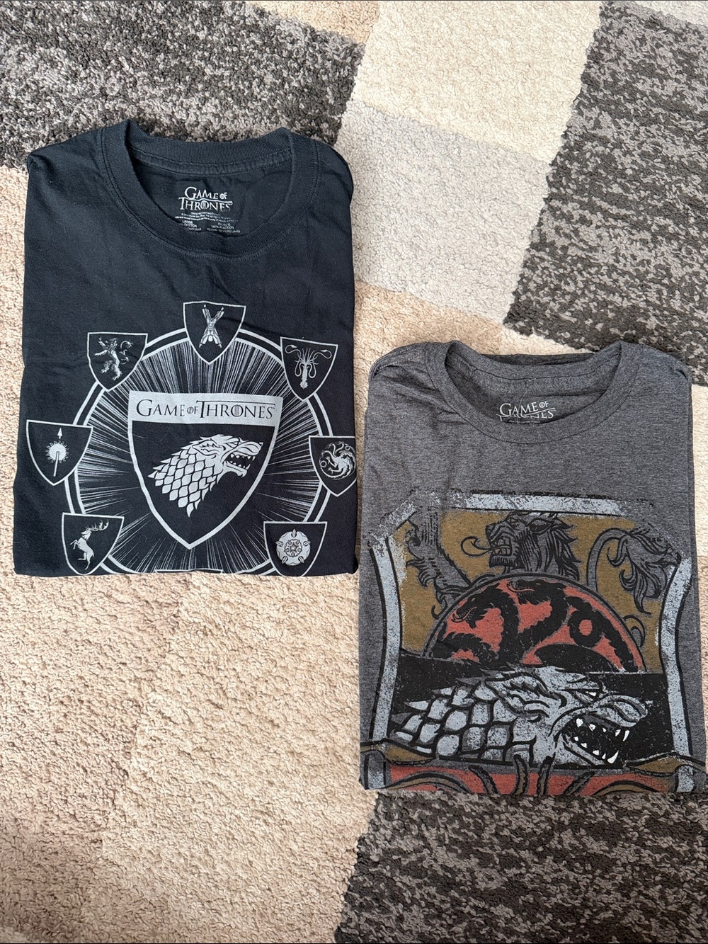 TWO men’s Game of Thrones t-shirts, size L NWT and GUC!